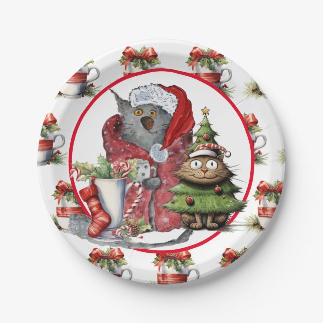 CAT  Christmas Party for Cat Lovers Paper Plates (Front)