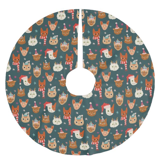 Cat Christmas Pattern Brushed Polyester Tree Skirt (Front)