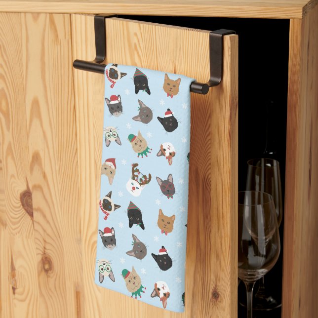 Cat Christmas Pattern Kitchen Towel (Thirds Fold)