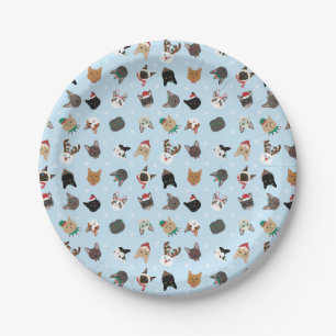 Cat Christmas Pattern Paper Plates