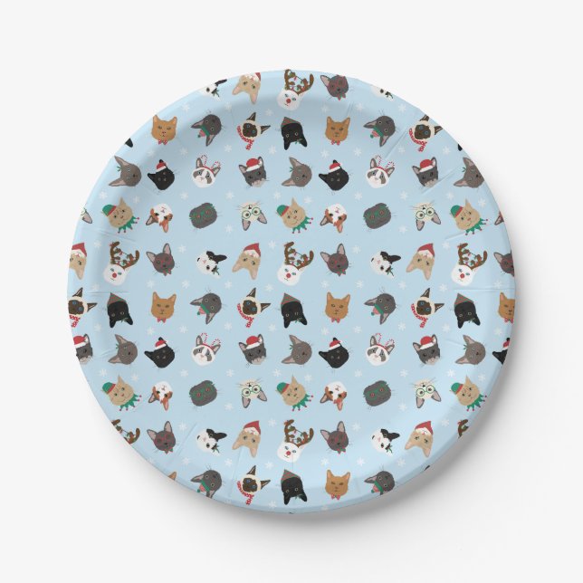 Cat Christmas Pattern Paper Plates (Front)