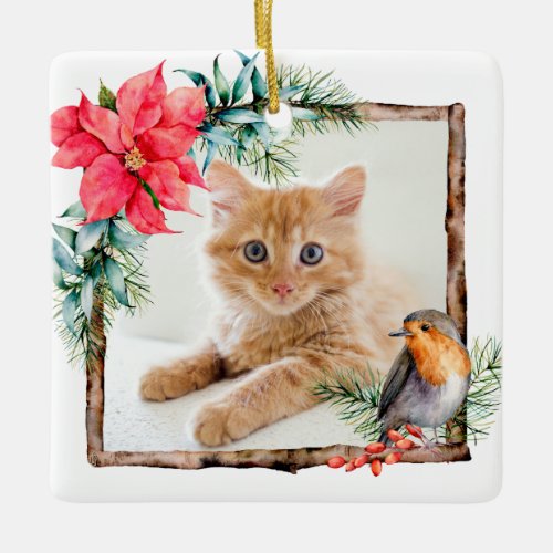 Cat Christmas Photo Ceramic Ornament