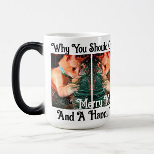 Cat Christmas Photo text customize Color Morph Mug