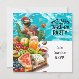 Cat Christmas Pool Party for Christmas in July  Invitation