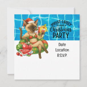 Cat Christmas Pool Party Invitation Card