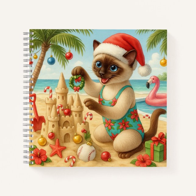 Cat Christmas Pool Party  Notebook (Front)
