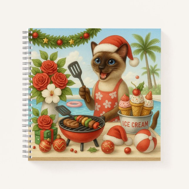 Cat Christmas Pool Party  Notebook (Front)