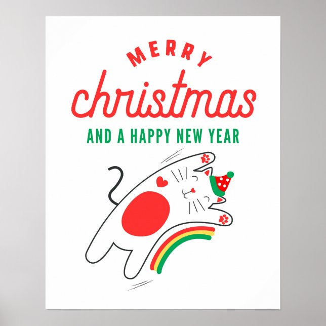 Cat Christmas Poster, Cute Xmas Print, Festive Poster (Front)