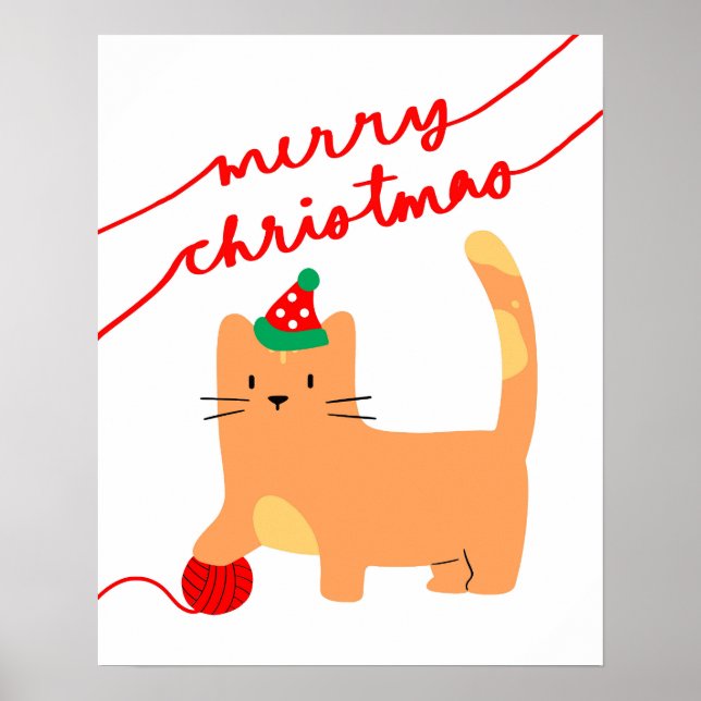 Cat Christmas Poster, Kitten Xmas Print, Festive Poster (Front)