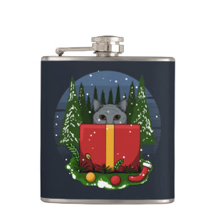 Cat Christmas Present Adult Stocking Stuffer Flask