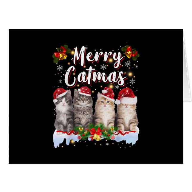 Cat Christmas Santa Hat Funny Merry Catmas (Front Horizontal)