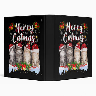 Cat Christmas Santa Hat Funny Merry Catmas 3 Ring Binder