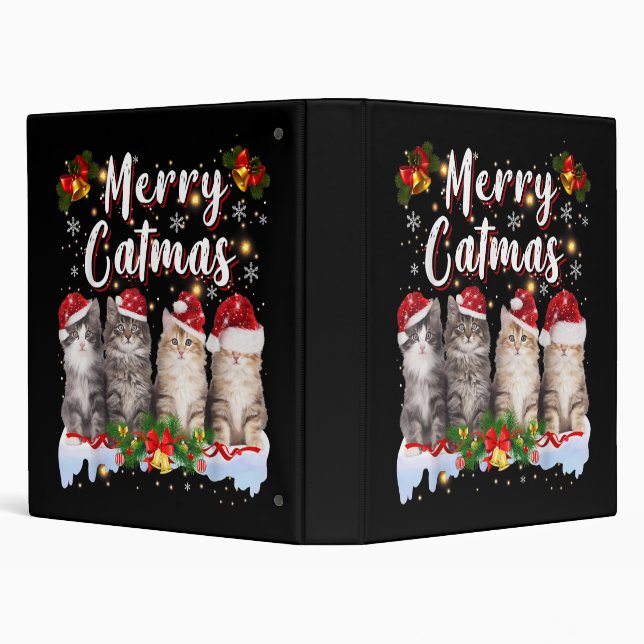 Cat Christmas Santa Hat Funny Merry Catmas 3 Ring Binder (Background)