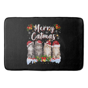 Cat Christmas Santa Hat Funny Merry Catmas Bath Mat