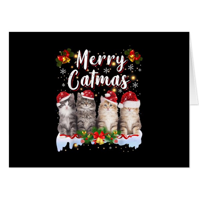 Cat Christmas Santa Hat Funny Merry Catmas Card (Front Horizontal)