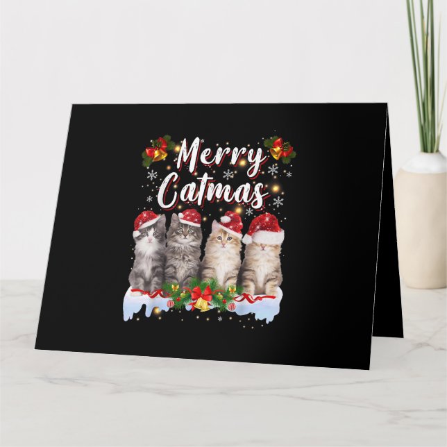 Cat Christmas Santa Hat Funny Merry Catmas Card (Front)