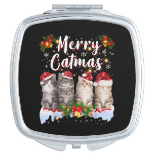 Cat Christmas Santa Hat Funny Merry Catmas Compact Mirror