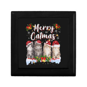 Cat Christmas Santa Hat Funny Merry Catmas Gift Box