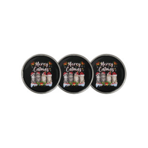 Cat Christmas Santa Hat Funny Merry Catmas Golf Ball Marker
