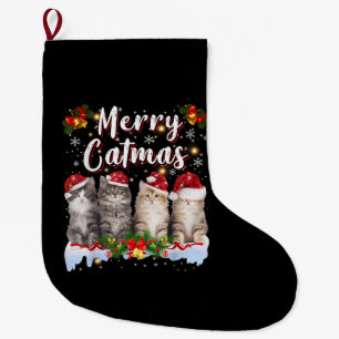 Cat Christmas Santa Hat Funny Merry Catmas Large Christmas Stocking