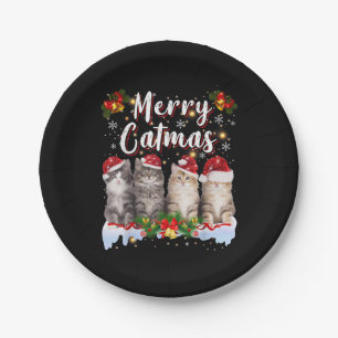 Cat Christmas Santa Hat Funny Merry Catmas Paper Plates