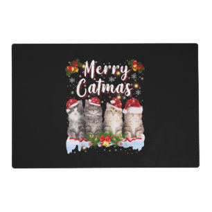 Cat Christmas Santa Hat Funny Merry Catmas Placemat