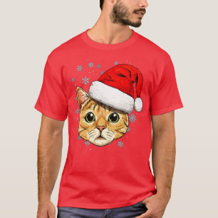 Cat Christmas Santa Hat Xmas Kids Boys Girls T-Shirt