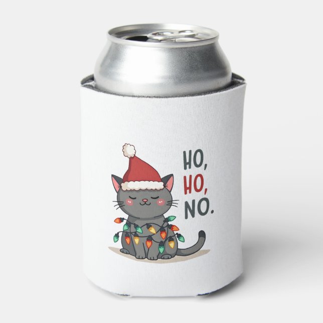 Cat Christmas Shirt Kids Funny Santa Cat Christmas Can Cooler (Can Front)