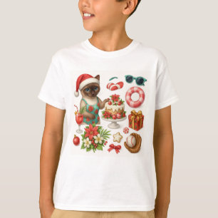 Cat Christmas Summer July Pool Party  T-Shirt