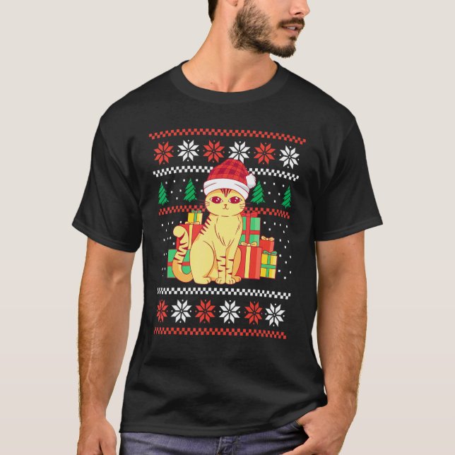 Cat Christmas Sweater Cat With Pixie Hat (Front)