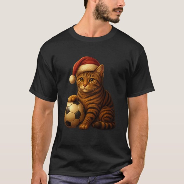 Cat Christmas Tees Santa Playing Soccer Funny Xmas (Front)