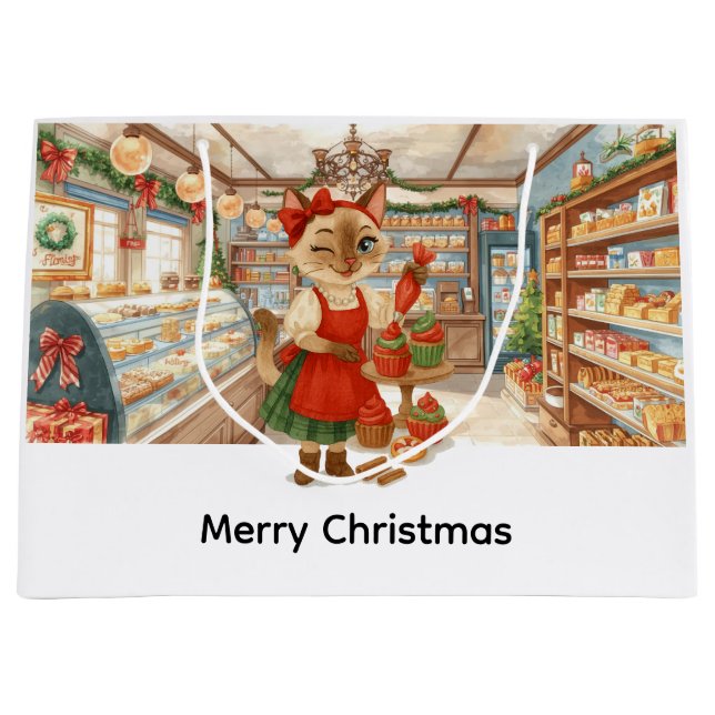 Cat Christmas themed  Bakery Shop  Large Gift Bag (Front)