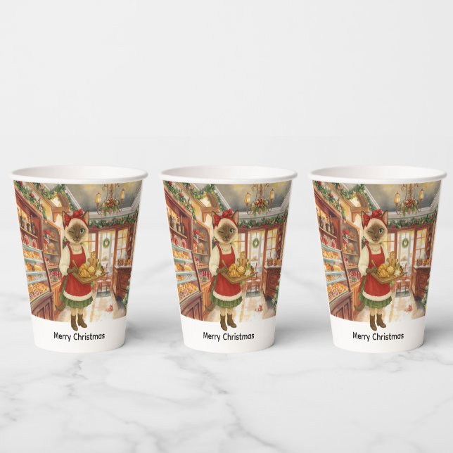 Cat Christmas themed Bakery Shop  Paper Cups (Multi)