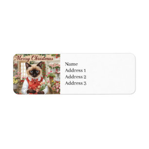 Cat Christmas themed for Siamese Cat Lovers Label