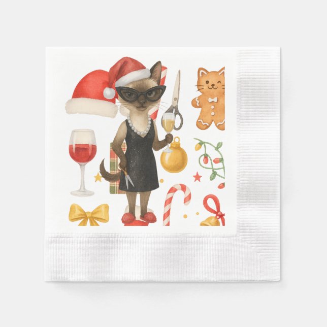 Cat Christmas themed for Siamese Cat Lovers Napkins (Front)