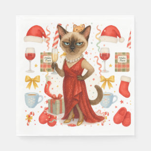 Cat Christmas themed for Siamese Cat Lovers Napkins
