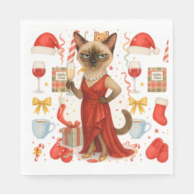 Cat Christmas themed for Siamese Cat Lovers Napkins (Front)