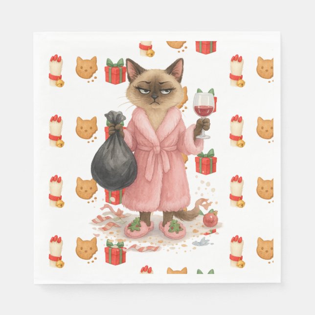 Cat Christmas themed for Siamese Cat Lovers Napkins (Front)