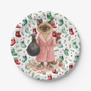 Cat Christmas themed for Siamese Cat Lovers Paper Plates