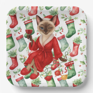 Cat Christmas themed for Siamese Cat Lovers Paper Plates
