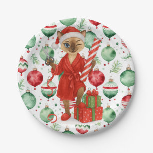 Cat Christmas themed for Siamese Cat Lovers Paper Plates