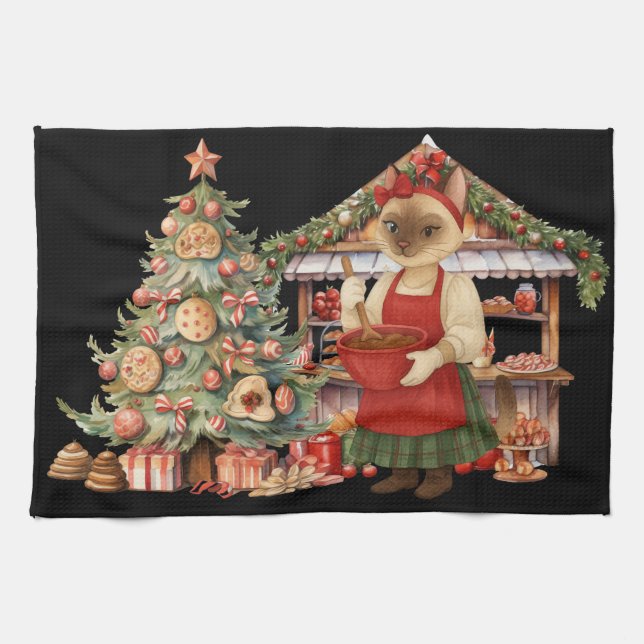 Cat Christmas themed in Bakery Shop  Kitchen Towel (Horizontal)