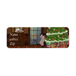 Cat Christmas tree adress labels