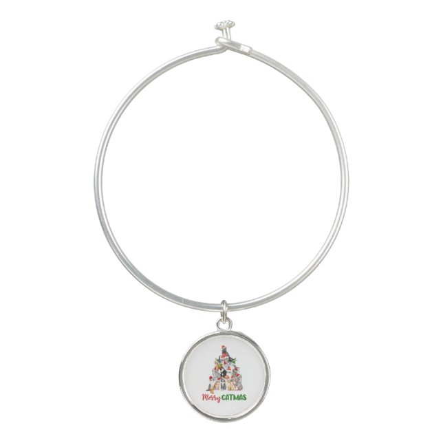 Cat Christmas Tree Cat Lover Cat Owner Christmas  Bangle Bracelet (Front)
