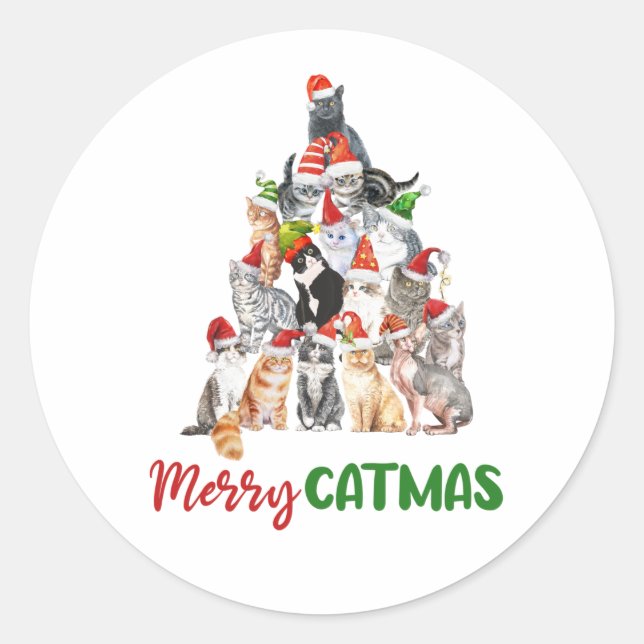 Cat Christmas Tree Cat Lover Cat Owner Classic Round Sticker (Front)