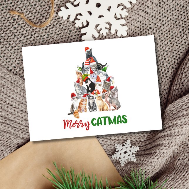 Cat Christmas Tree Cat Lover Christmas Card (Merry Catmus Cat lovers Christmas Holiday Card. Printed or Digital instant download)