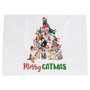 Cat Christmas Tree Cat Lover Christmas Holiday Large Gift Bag