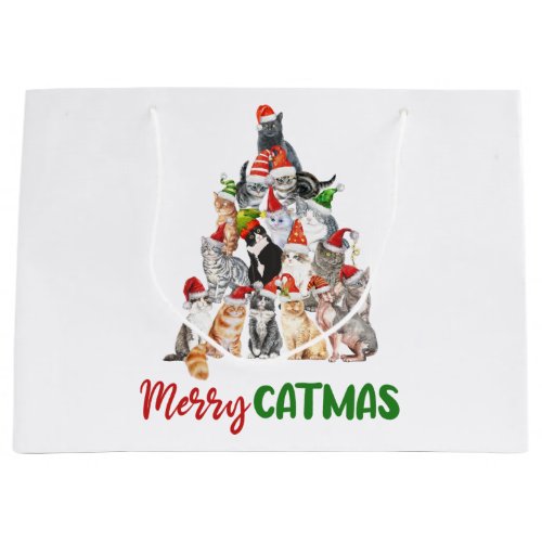 Cat Christmas Tree Cat Lover Christmas Holiday  Large Gift Bag