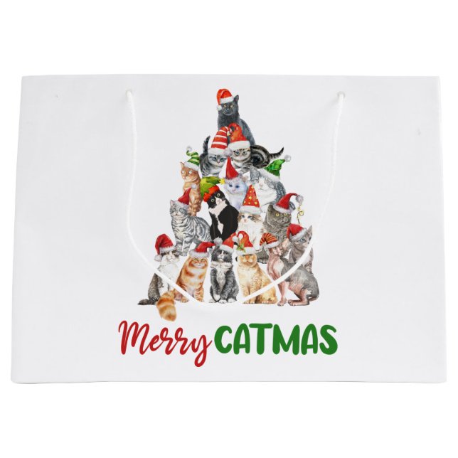 Cat Christmas Tree Cat Lover Christmas Holiday  Large Gift Bag (Front)