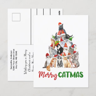 Cat Christmas Tree Cat Lover Christmas Holiday  Postcard